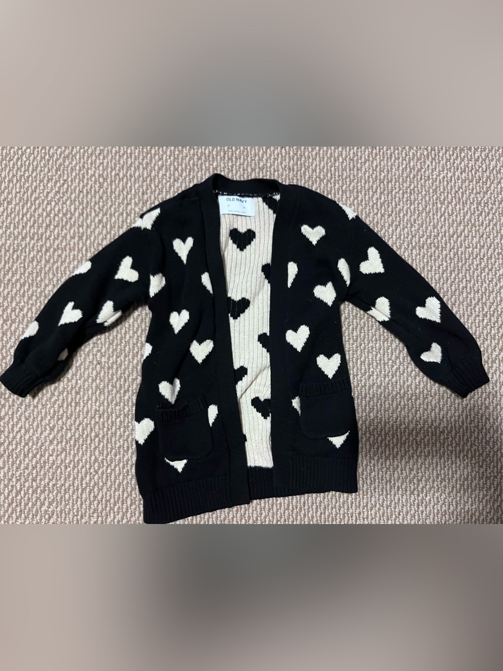 Girls 4T Old Navy Black and Cream Heart Print Open-Front Cardigan